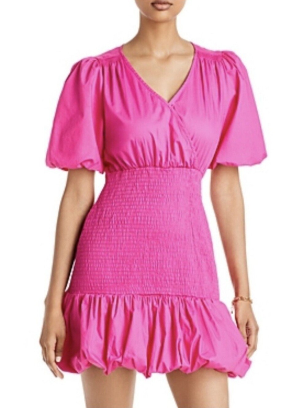 Bright Hot Pink Puff Sleeve Mini Dress